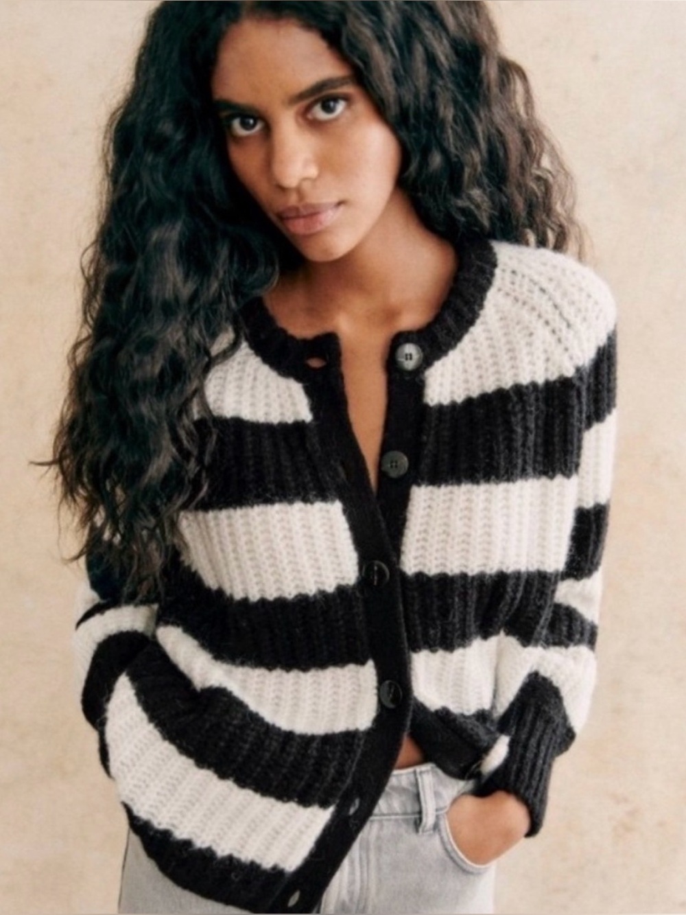 Sezane Emile Button Cardigan fits oversized